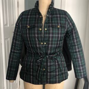 J Crew plaid puffer jacket with belt